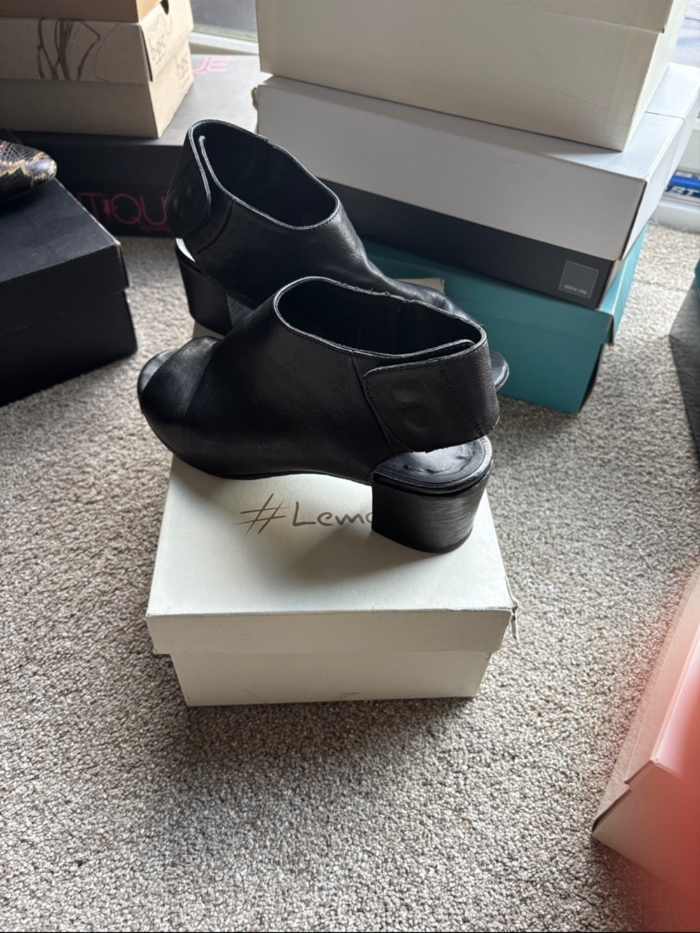 Lemaire Black Open-Back Leather Mules with Block Heel